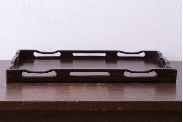 アンティーク雑貨　和製アンティーク　高級品!　漆塗りが渋い味わいの紫檀材アンティークトレー(お盆)(2)