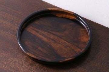 アンティーク雑貨　明治大正期　艶と木目が美しい黒柿無垢材の丸盆