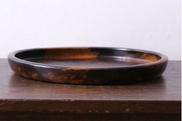 アンティーク雑貨　明治大正期　艶と木目が美しい黒柿無垢材の丸盆