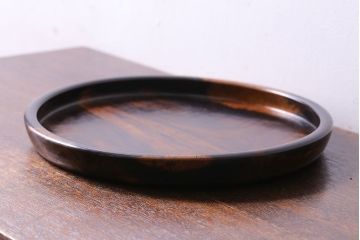 アンティーク雑貨　明治大正期　艶と木目が美しい黒柿無垢材の丸盆