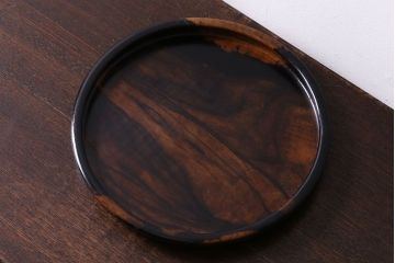 アンティーク雑貨　明治大正期　艶と木目が美しい黒柿無垢材の丸盆
