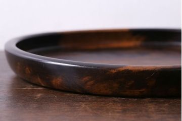 アンティーク雑貨　明治大正期　艶と木目が美しい黒柿無垢材の丸盆