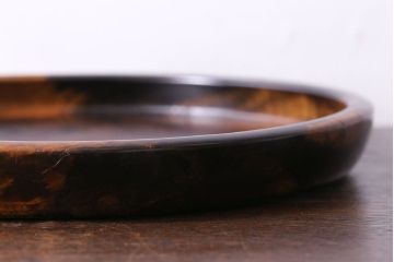 アンティーク雑貨　明治大正期　艶と木目が美しい黒柿無垢材の丸盆