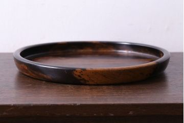 アンティーク雑貨　明治大正期　艶と木目が美しい黒柿無垢材の丸盆