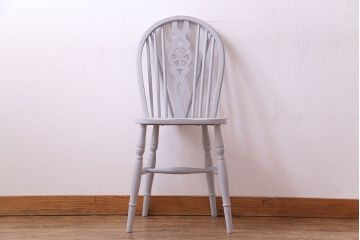 アンティーク雑貨　イギリスビンテージ　アンティークペイントのスティックバックチェア(ダイニングチェア、椅子)(2)