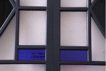 和製アンティーク　シックな雰囲気が漂うペイントガラス引き戸(ガラス戸、建具)2枚セット