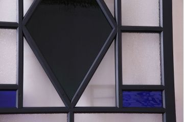 和製アンティーク　シックな雰囲気が漂うペイントガラス引き戸(ガラス戸、建具)2枚セット