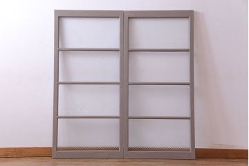 ペイント家具　シャビーシックな風合いのフィックス窓2枚セット(明かり取り、明り取り、はめ殺し窓、建具)(R-028011)
