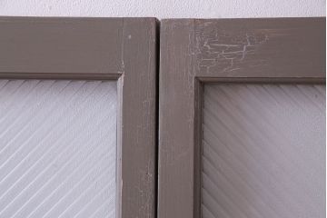 ペイント家具　シャビーシックな風合いのフィックス窓2枚セット(明かり取り、明り取り、はめ殺し窓、建具)(R-028011)