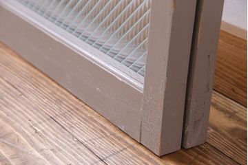 ペイント家具　シャビーシックな風合いのフィックス窓2枚セット(明かり取り、明り取り、はめ殺し窓、建具)(R-028011)