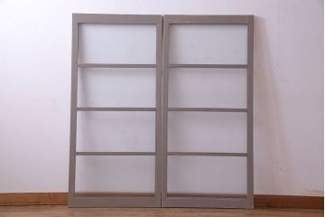 ペイント家具　シャビーシックな風合いのフィックス窓2枚セット(明かり取り、明り取り、はめ殺し窓、建具)(R-028011)