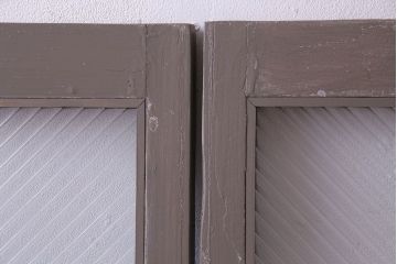 ペイント家具　シャビーシックな風合いのフィックス窓2枚セット(明かり取り、明り取り、はめ殺し窓、建具)(R-028011)