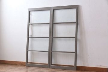 ペイント家具　シャビーシックな風合いのフィックス窓2枚セット(明かり取り、明り取り、はめ殺し窓、建具)(1)(R-028022)