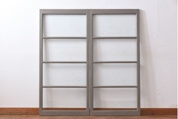 ペイント家具　シャビーシックな風合いのフィックス窓2枚セット(明かり取り、明り取り、はめ殺し窓、建具)(1)(R-028022)