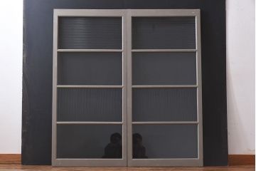 ペイント家具　シャビーシックな風合いのフィックス窓2枚セット(明かり取り、明り取り、はめ殺し窓、建具)(1)(R-028022)