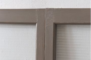 ペイント家具　シャビーシックな風合いのフィックス窓2枚セット(明かり取り、明り取り、はめ殺し窓、建具)(1)(R-028022)