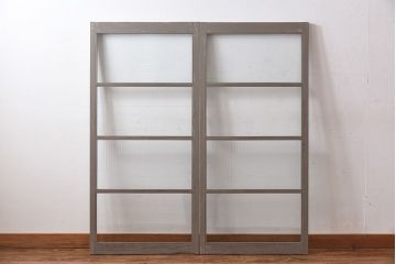 ペイント家具　シャビーシックな風合いのフィックス窓2枚セット(明かり取り、明り取り、はめ殺し窓、建具)(1)(R-028022)