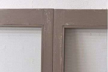 ペイント家具　シャビーシックな風合いのフィックス窓2枚セット(明かり取り、明り取り、はめ殺し窓、建具)(1)(R-028022)