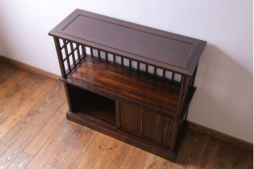 ビンテージ家具　ビンテージ　黒檀　モダンな格子が美しい飾り棚(茶棚)