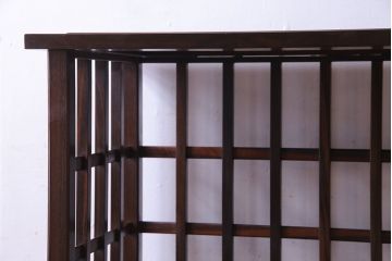 ビンテージ家具　ビンテージ　黒檀　モダンな格子が美しい飾り棚(茶棚)