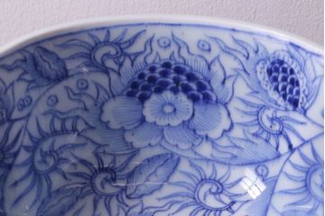 江戸期　古伊万里　染付線描き深鉢(深皿、変形皿)