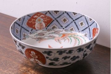 明治期　伊万里焼　鳥図　色絵深鉢(深皿)