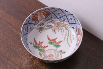 明治期　伊万里焼　鳥図　色絵深鉢(深皿)