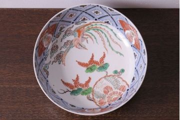 明治期　伊万里焼　鳥図　色絵深鉢(深皿)