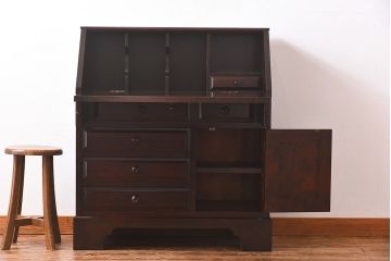 北海道民芸家具　高級感あふれるライティングビューロー(机、引き出し)(定価約34万円)