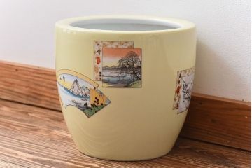 アンティーク雑貨　オールドノリタケ(日陶)　「東海道五十三次」火鉢(手あぶり、鉢カバー、傘立て、ディスプレイ)(1)(R-028057)