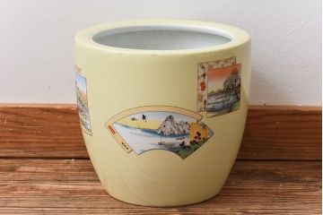 和製アンティーク　オールドノリタケ　日陶(則武)　「東海道五十三次」火鉢(瀬戸火鉢、Noritake、noritake、NORITAKE、手あぶり、鉢カバー、傘立て、ディスプレイ)(1)(R-028057)