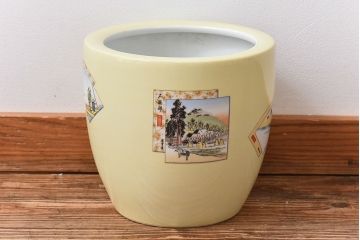 和製アンティーク　オールドノリタケ　日陶(則武)　「東海道五十三次」火鉢(瀬戸火鉢、Noritake、noritake、NORITAKE、手あぶり、鉢カバー、傘立て、ディスプレイ)(1)(R-028057)