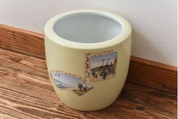 アンティーク雑貨　ノリタケ・則武(日陶)　「東海道五十三次」和の雰囲気漂う火鉢(手あぶり、鉢カバー、傘立て)(1)