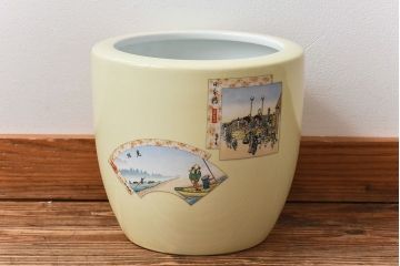 アンティーク雑貨　ノリタケ・則武(日陶)　「東海道五十三次」和の雰囲気漂う火鉢(手あぶり、鉢カバー、傘立て)(1)