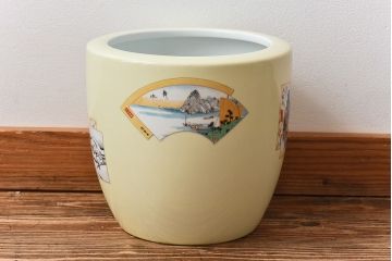 アンティーク雑貨　ノリタケ・則武(日陶)　「東海道五十三次」和の雰囲気漂う火鉢(手あぶり、鉢カバー、傘立て)(1)