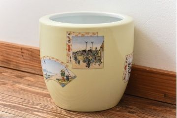 アンティーク雑貨　ノリタケ・則武(日陶)　「東海道五十三次」和の雰囲気漂う火鉢(手あぶり、鉢カバー、傘立て)(1)