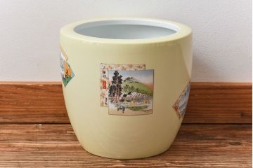 和製アンティーク　オールドノリタケ　日陶(則武)　「東海道五十三次」和の雰囲気漂う火鉢(瀬戸火鉢、Noritake、noritake、NORITAKE、手あぶり、鉢カバー、傘立て、ディスプレイ)(2)(R-028059)