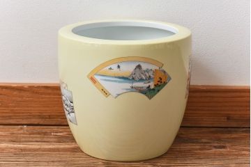 和製アンティーク　オールドノリタケ　日陶(則武)　「東海道五十三次」和の雰囲気漂う火鉢(瀬戸火鉢、Noritake、noritake、NORITAKE、手あぶり、鉢カバー、傘立て、ディスプレイ)(2)(R-028059)