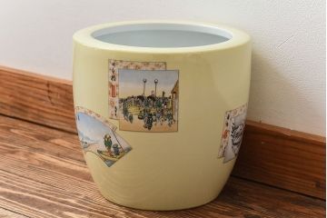 和製アンティーク　オールドノリタケ　日陶(則武)　「東海道五十三次」和の雰囲気漂う火鉢(瀬戸火鉢、Noritake、noritake、NORITAKE、手あぶり、鉢カバー、傘立て、ディスプレイ)(2)(R-028059)