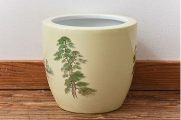 アンティーク雑貨　ノリタケ・則武(日陶) 　松の図が印象的な火鉢(手あぶり、鉢カバー、ディスプレイ)(R-028061)