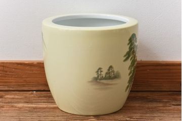アンティーク雑貨　ノリタケ・則武(日陶) 　松の図が印象的な火鉢(手あぶり、鉢カバー、ディスプレイ)(R-028061)