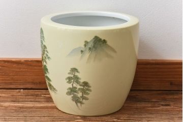 アンティーク雑貨　ノリタケ・則武(日陶) 　松の図が印象的な火鉢(手あぶり、鉢カバー、ディスプレイ)(R-028061)