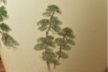 アンティーク雑貨　ノリタケ・則武(日陶) 　松の図が印象的な火鉢(手あぶり、鉢カバー、ディスプレイ)(R-028061)