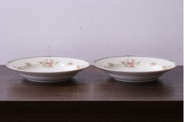 アンティーク雑貨　中古　ノリタケ(Noritake、則武)　可憐な花柄が魅力のスープ皿(洋食器)2枚セット(1)