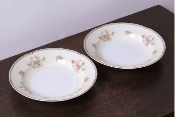 アンティーク雑貨　中古　ノリタケ(Noritake、則武)　可憐な花柄が魅力のスープ皿(洋食器)2枚セット(1)