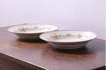 アンティーク雑貨　中古　ノリタケ(Noritake、則武)　可憐な花柄が魅力のスープ皿(洋食器)2枚セット(1)