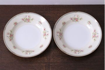 アンティーク雑貨　中古　ノリタケ(Noritake、則武)　可憐な花柄が魅力のスープ皿(洋食器)2枚セット(1)