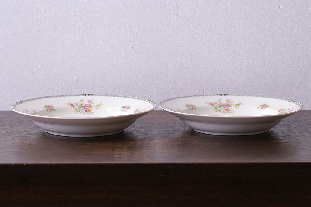 アンティーク雑貨　中古　ノリタケ(Noritake、則武)　可憐な花柄が魅力のスープ皿(洋食器)2枚セット(2)