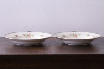 アンティーク雑貨　中古　ノリタケ(Noritake、則武)　可憐な花柄が魅力のスープ皿(洋食器)2枚セット(2)