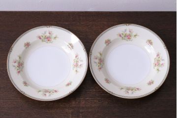 アンティーク雑貨　中古　ノリタケ(Noritake、則武)　可憐な花柄が魅力のスープ皿(洋食器)2枚セット(2)